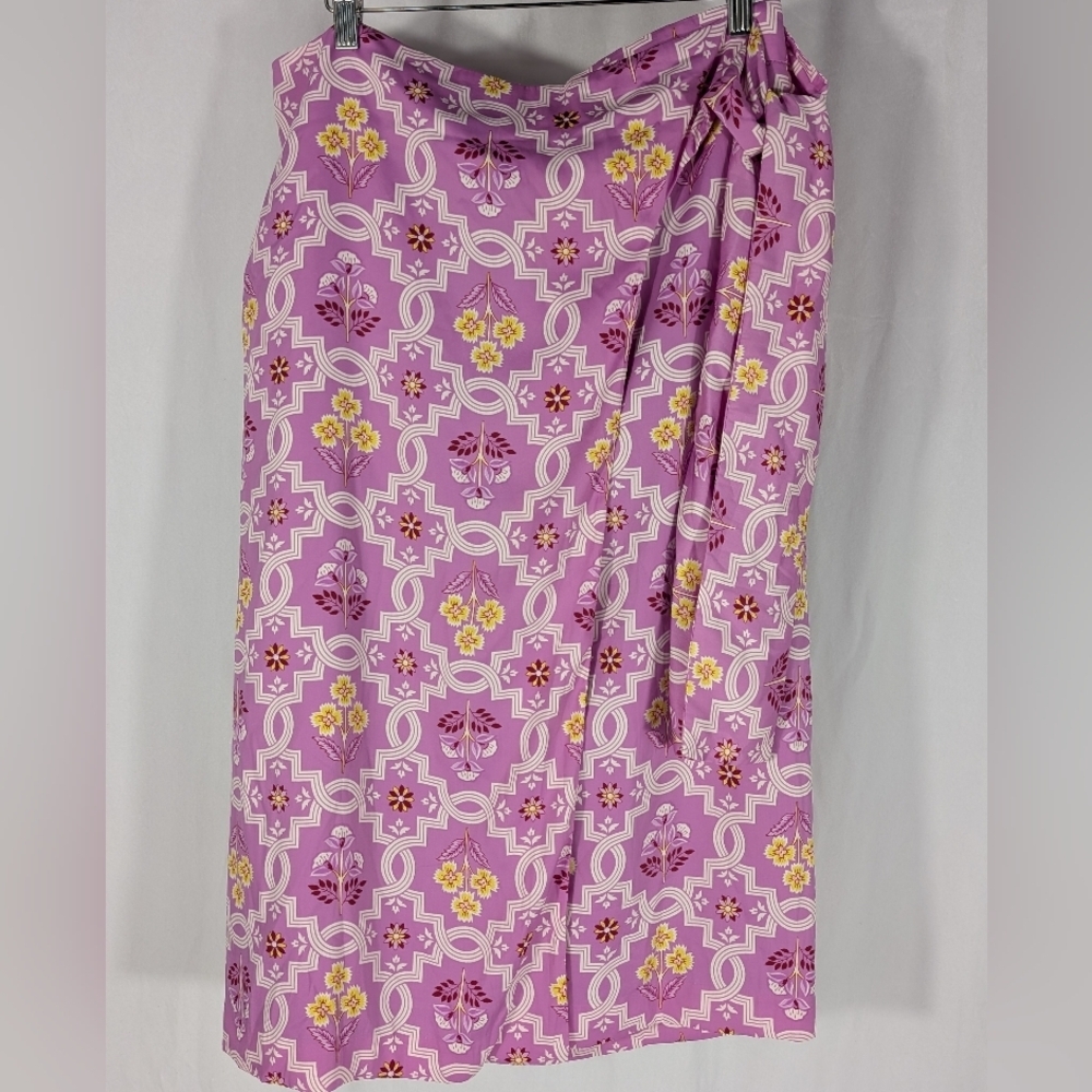 NWT Ann Taylor Lavender, Pink & Yellow Floral Faux Wrap Midi Skirt Size 8